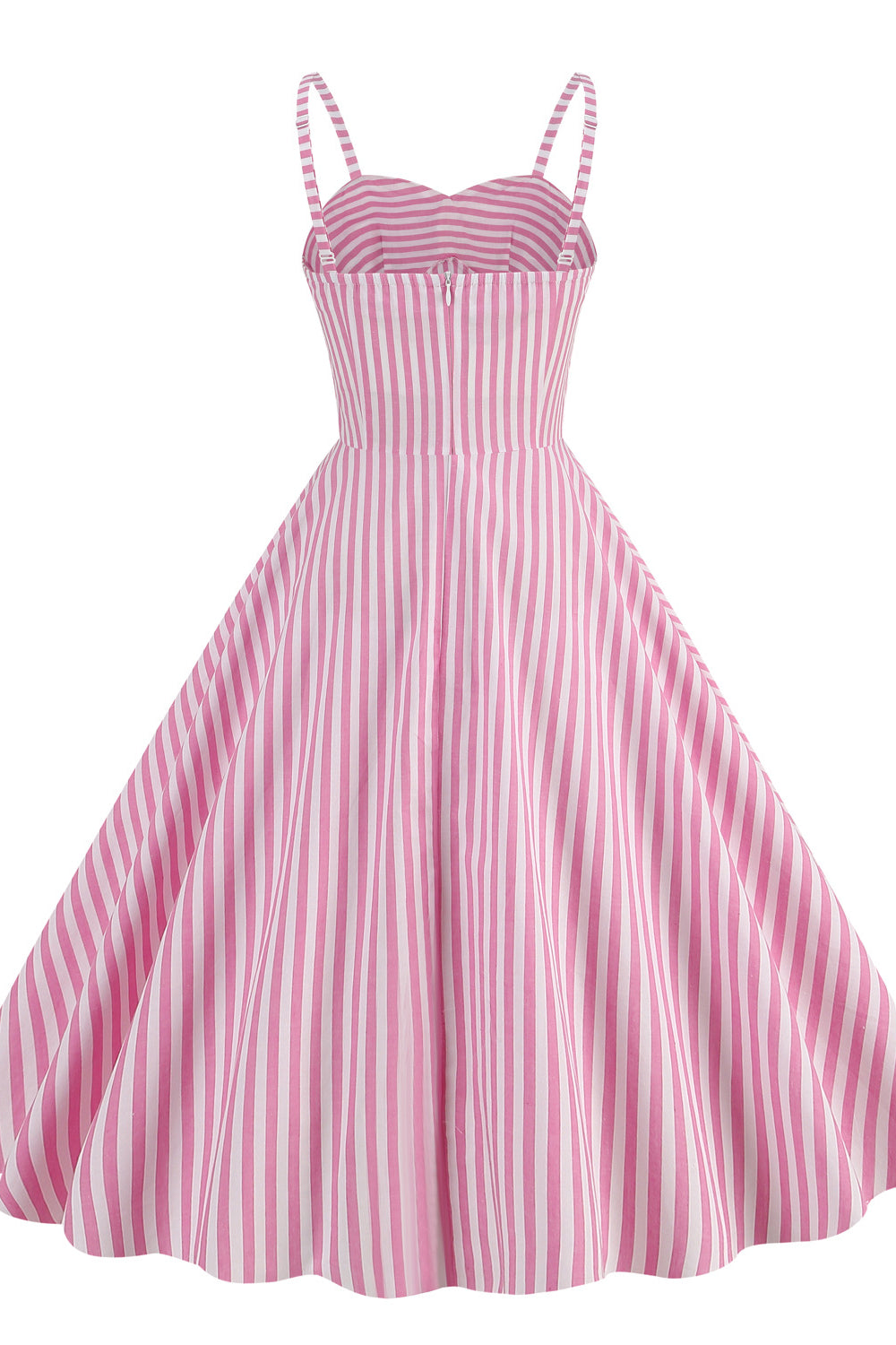 Pink 1950s Striped Ruched Vintage Swing Dress