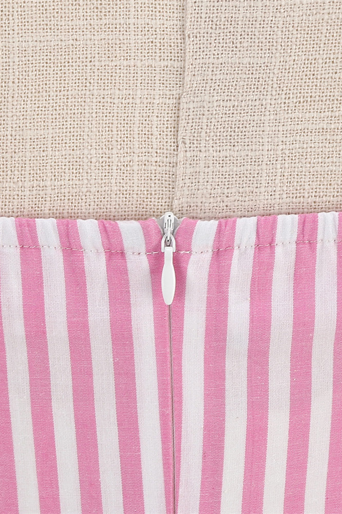Pink 1950s Striped Ruched Vintage Swing Dress
