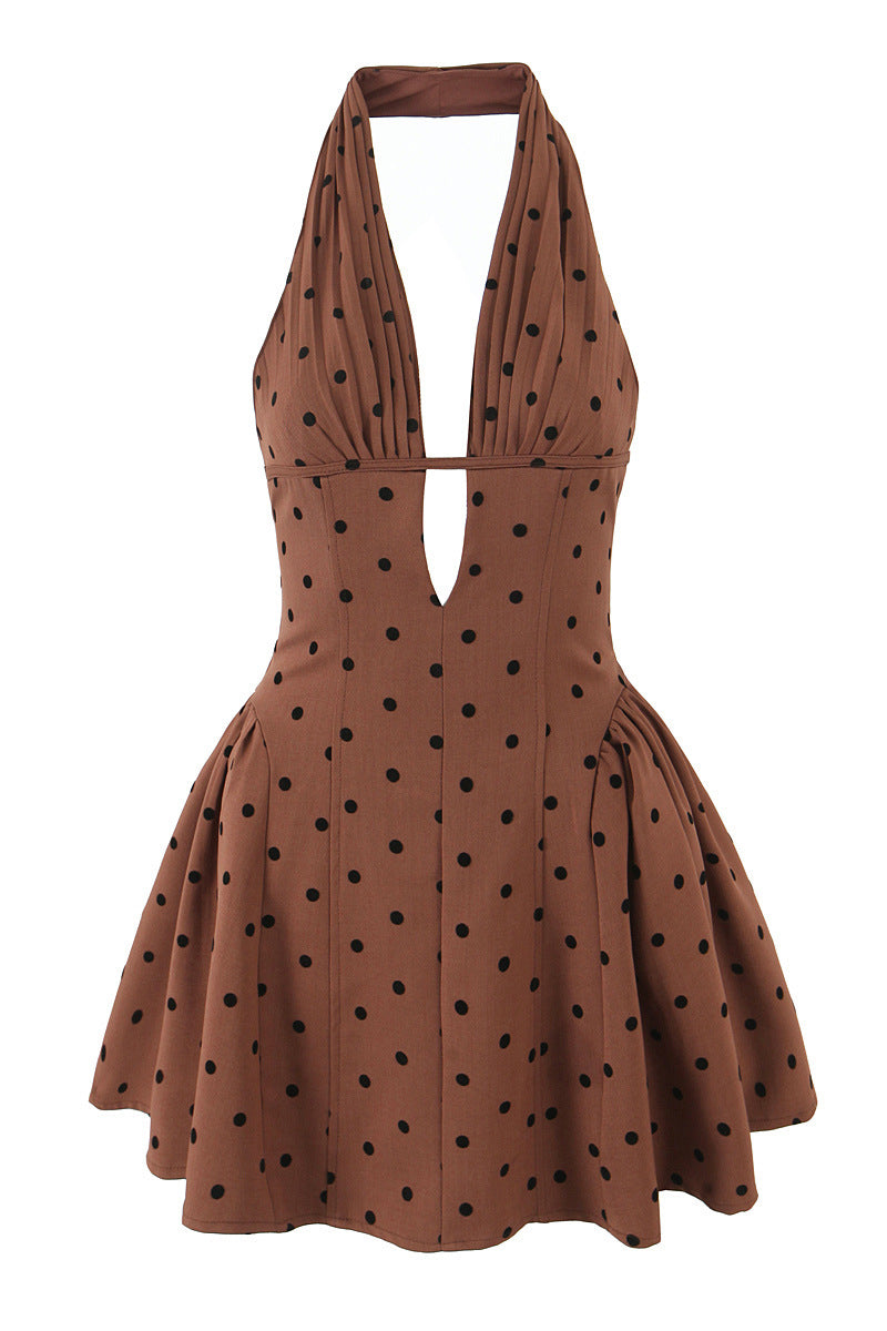 Plunge Neck Grey Polka Dots A-line Short Dress – PollyBoutique