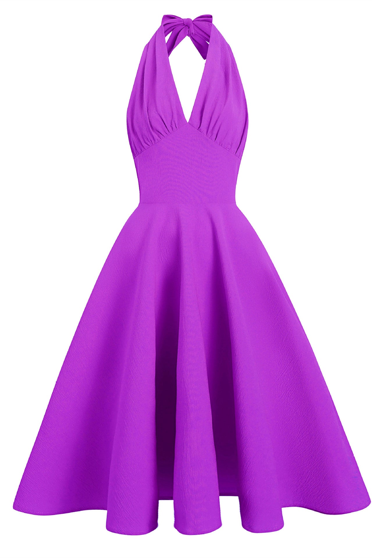 Purple 1950s High Waist Halter Vintage Dress  PollyBoutique