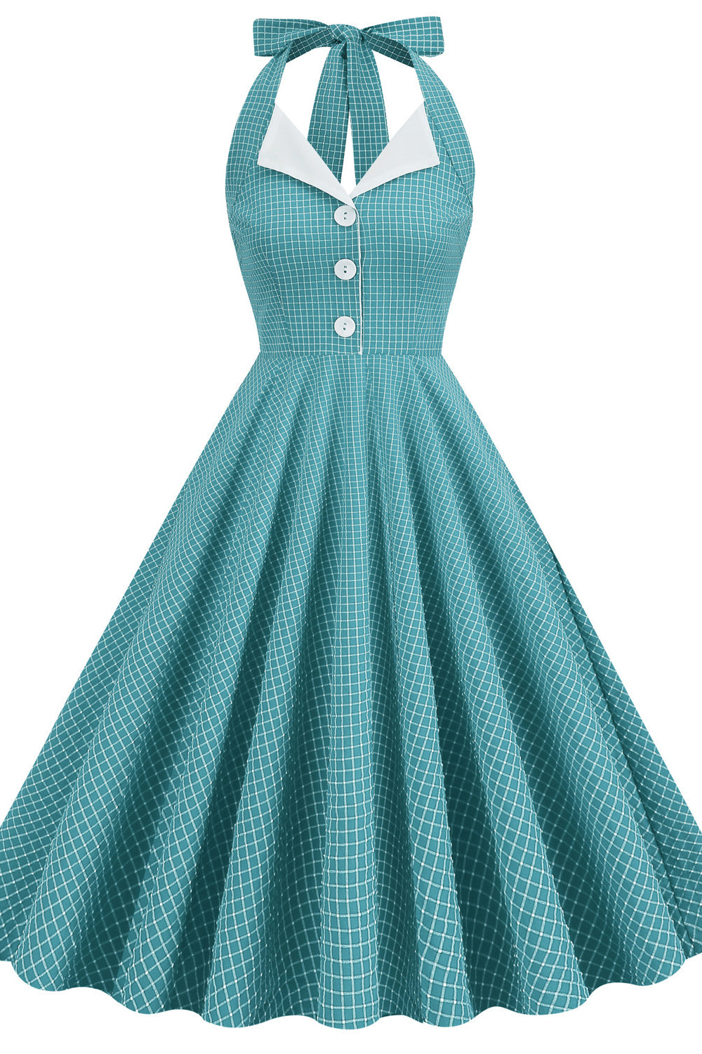 Purple 1950s Plaid Halter Vintage Dress With Pockets