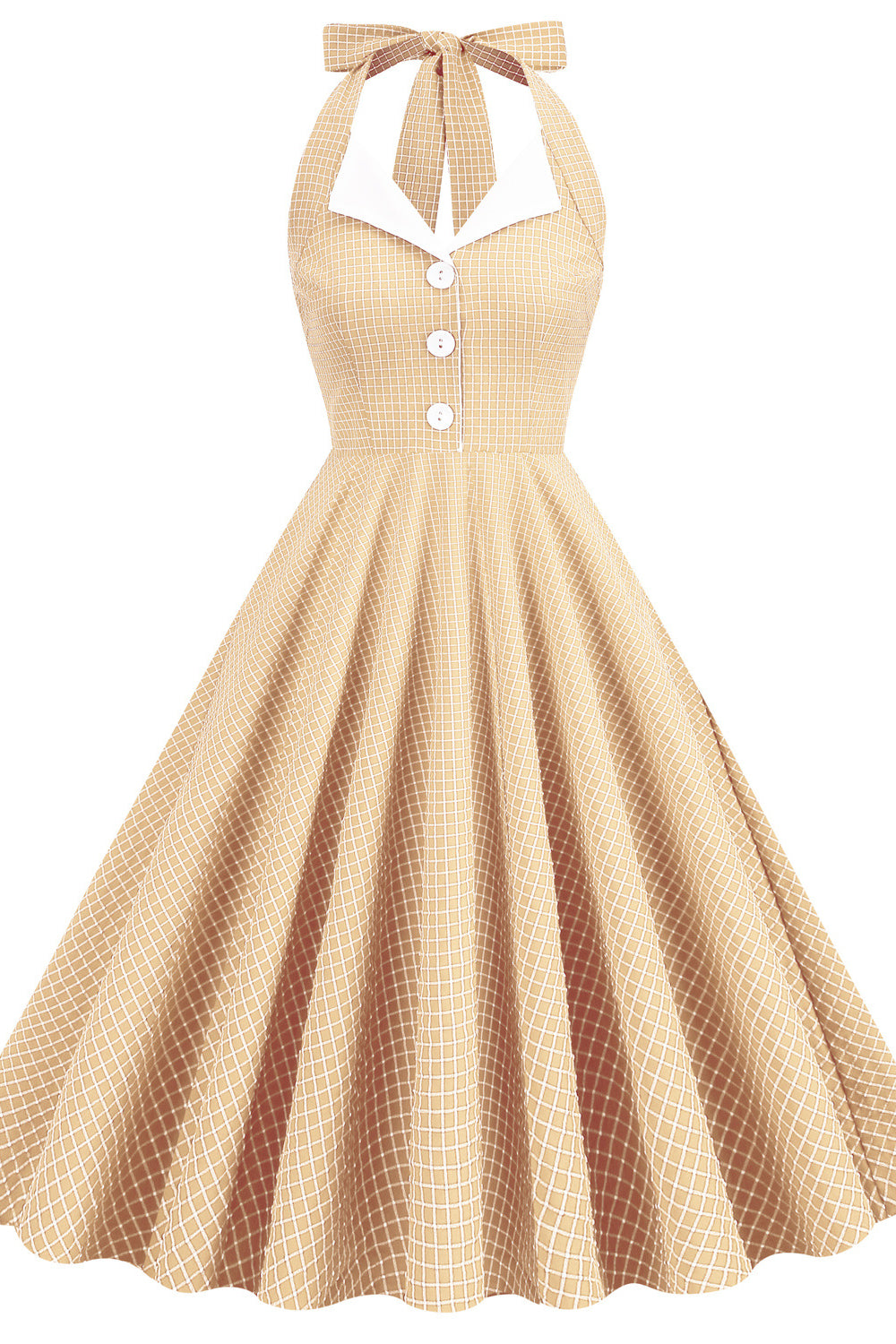 Purple 1950s Plaid Halter Vintage Dress With Pockets