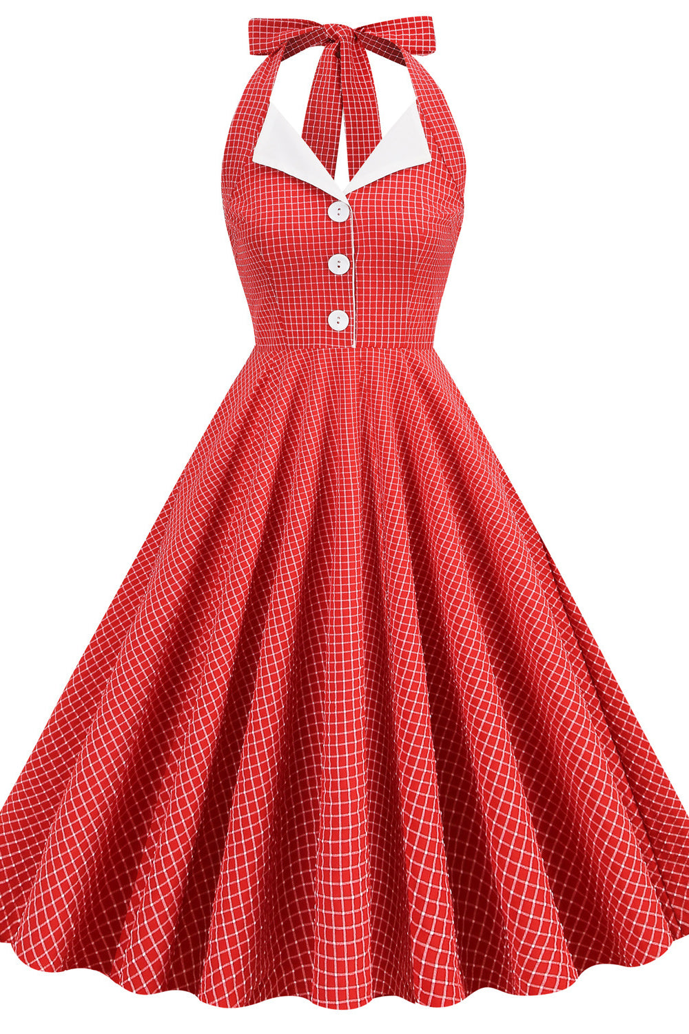 Purple 1950s Plaid Halter Vintage Dress With Pockets