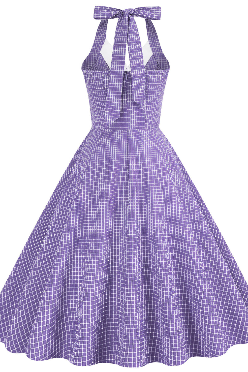Purple 1950s Plaid Halter Vintage Dress With Pockets