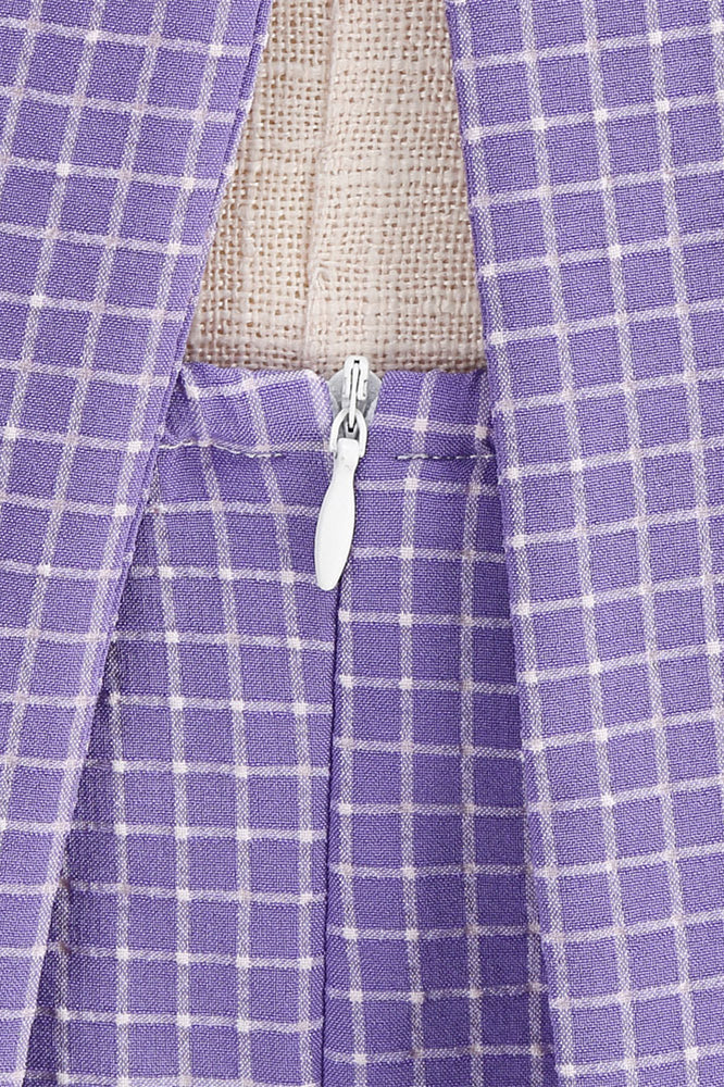 Purple 1950s Plaid Halter Vintage Dress With Pockets