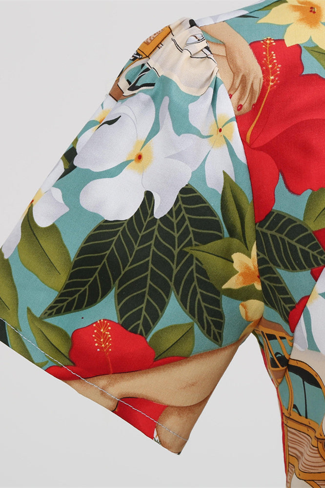 Red 1950s Court Print Big Swing Dress