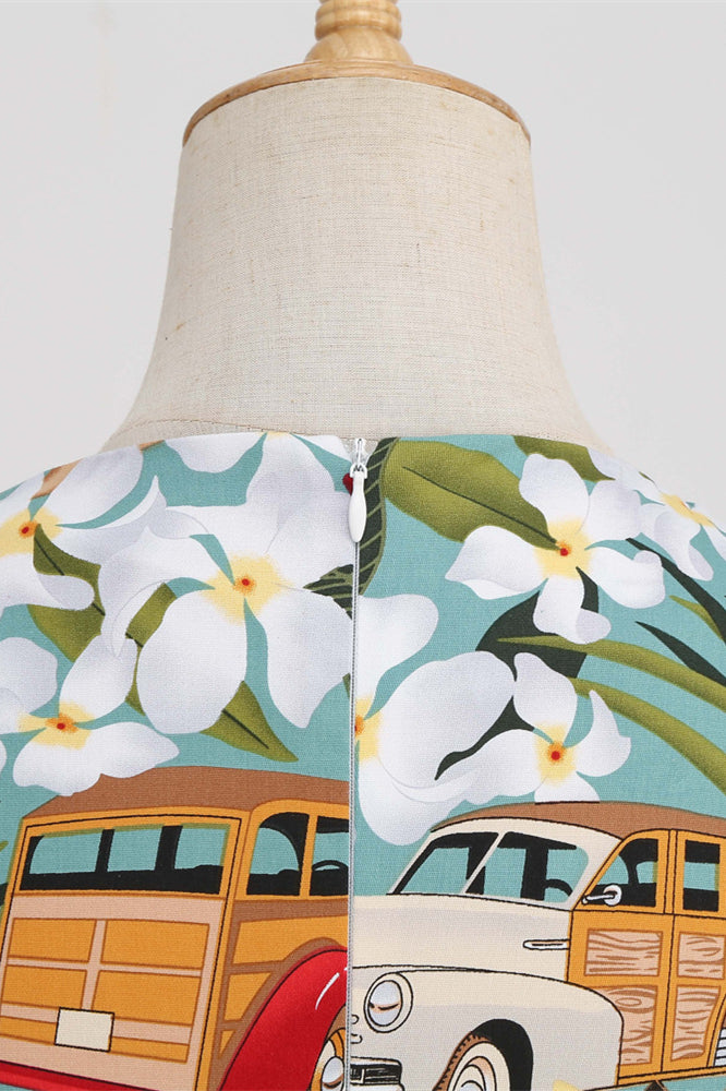 Red 1950s Court Print Big Swing Dress