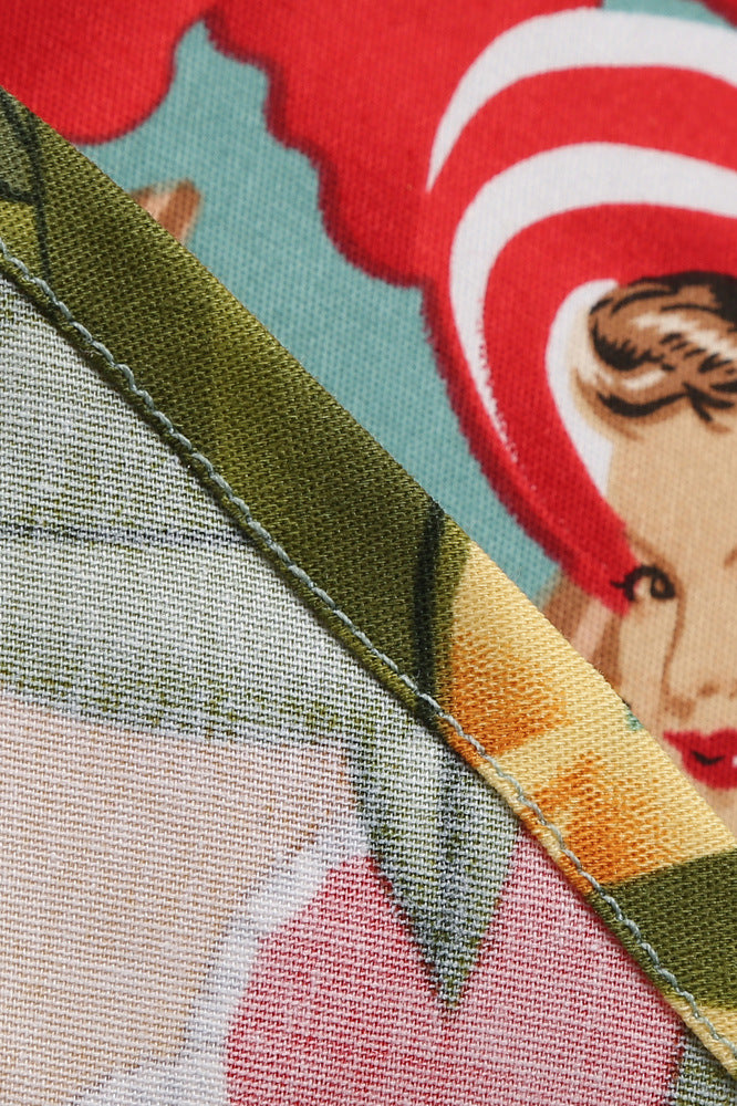 Red 1950s Court Print Big Swing Dress