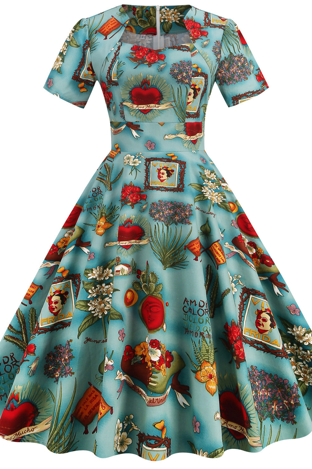 Red 1950s Court Print Big Swing Dress