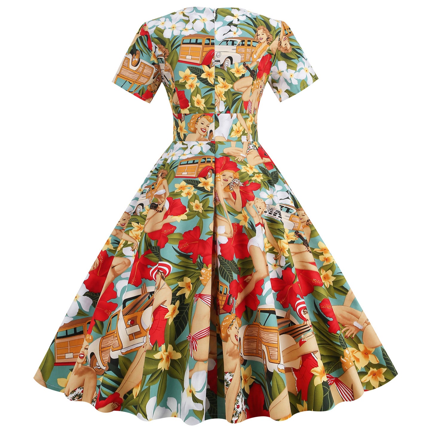 Red 1950s Court Print Big Swing Dress