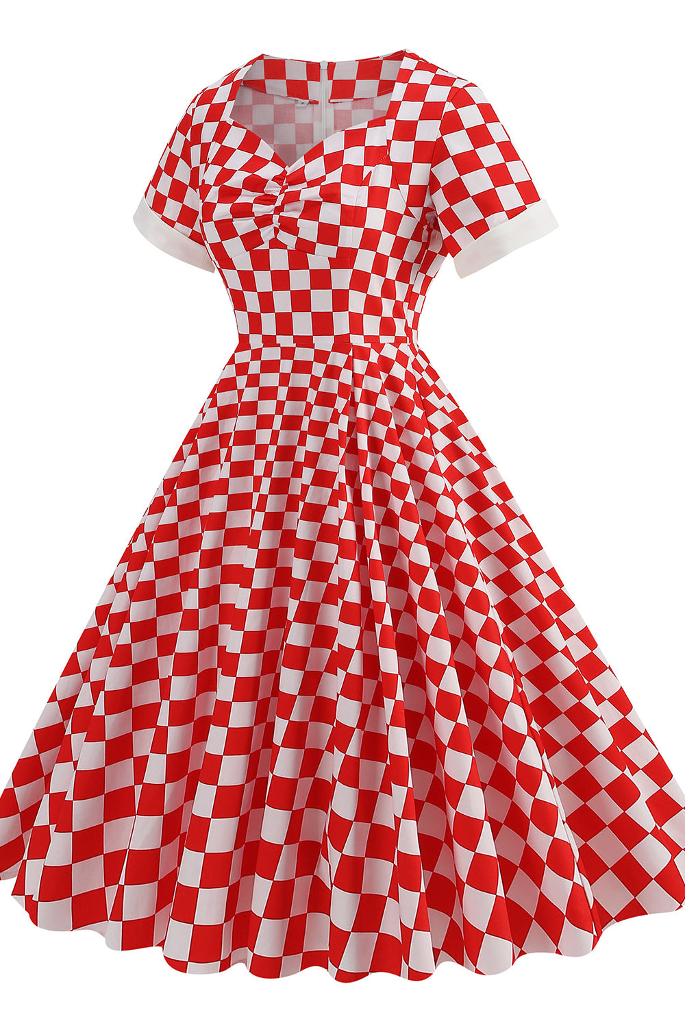 Red 1950s Plaid Ruched Big Swing Dress – PollyBoutique