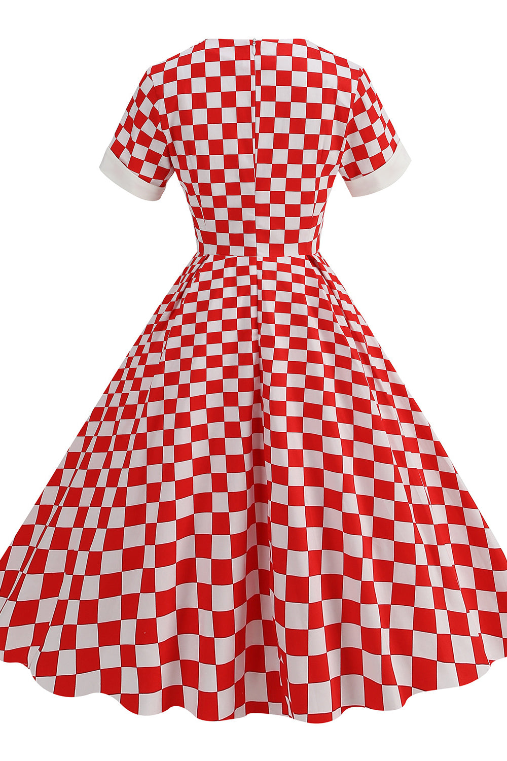 open lace back dress 1950s Red Tartan Plaid Cotton Swing Dress