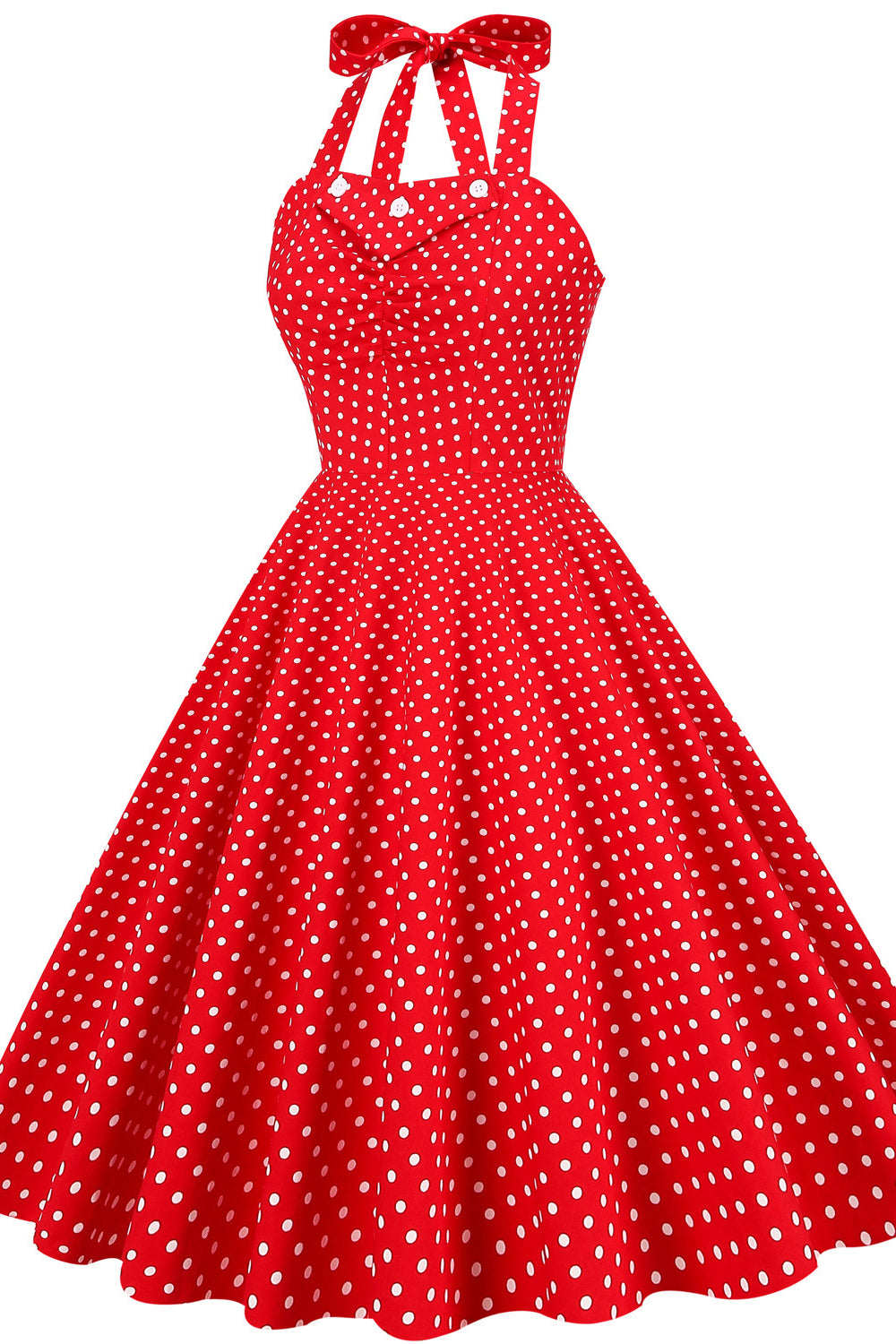 Red 1950s Polka Dots Halter Big Swing Dress  PollyBoutique