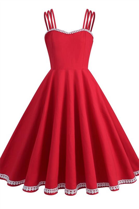 fitted lace wedding dress 1950s Red Polka Dot Halter Swing Dress with Pockets