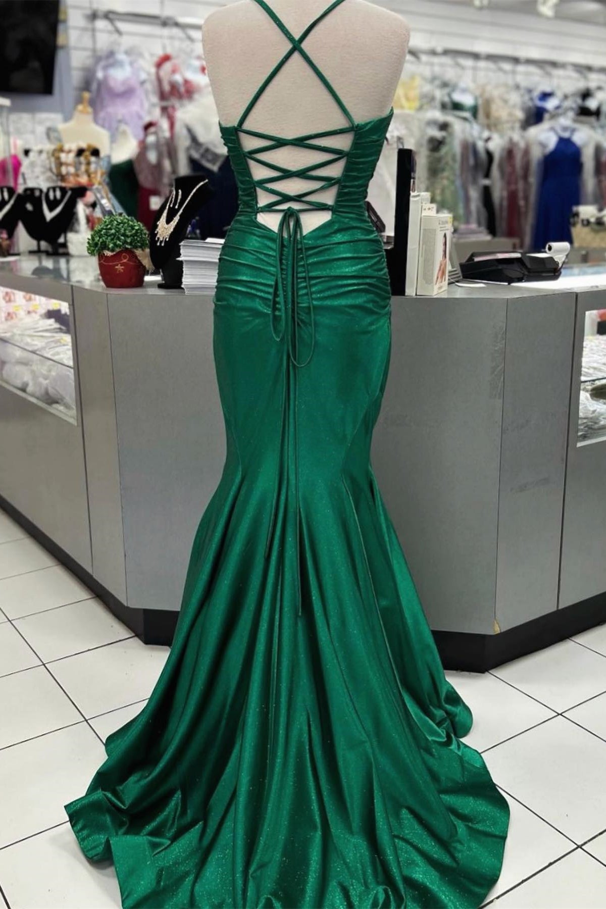 Elegant Green Satin Mermaid Evening Dress,Green Formal Dress Y6188 main image 1