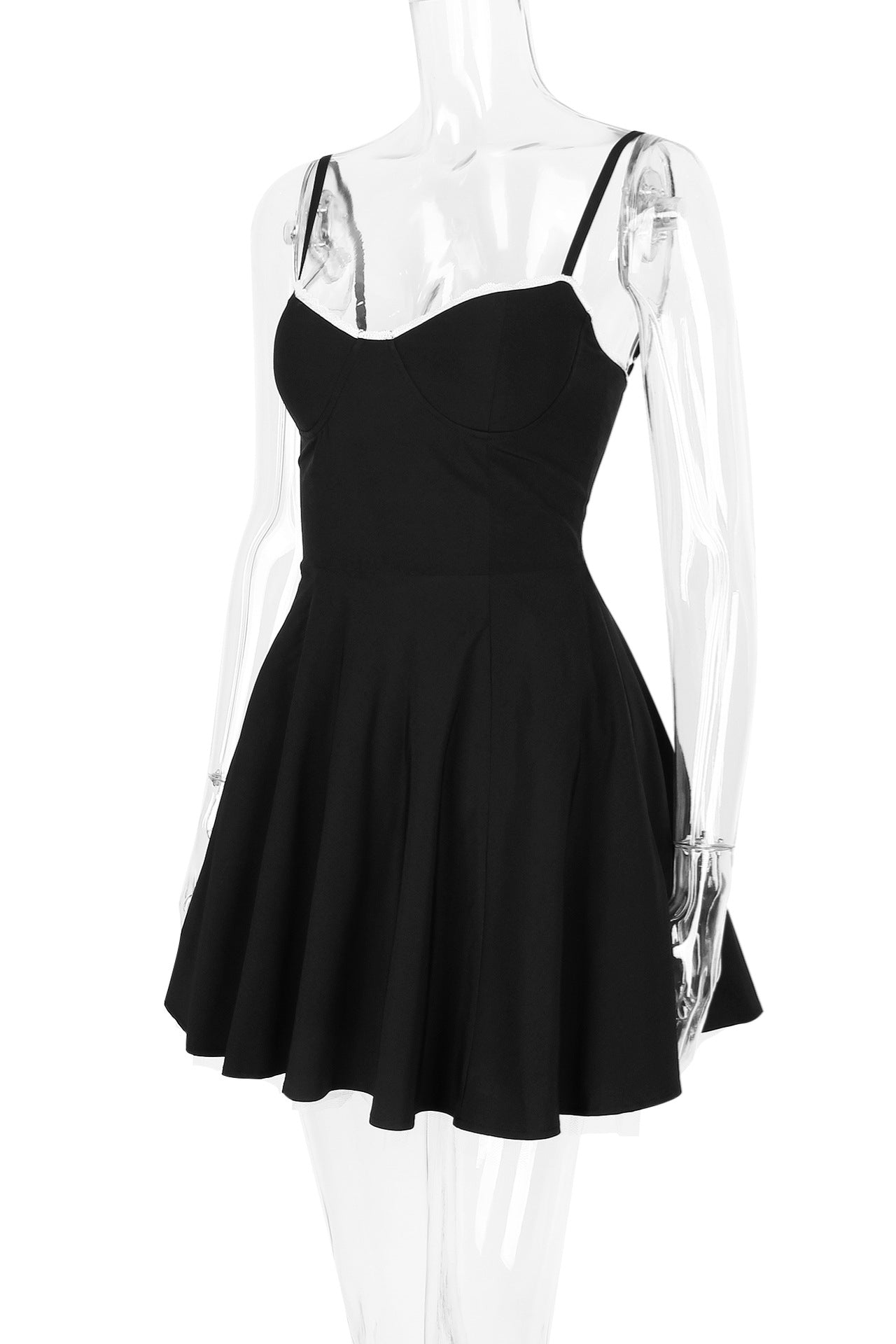 Spaghetti Straps Black Lace A-line Short Dress – PollyBoutique
