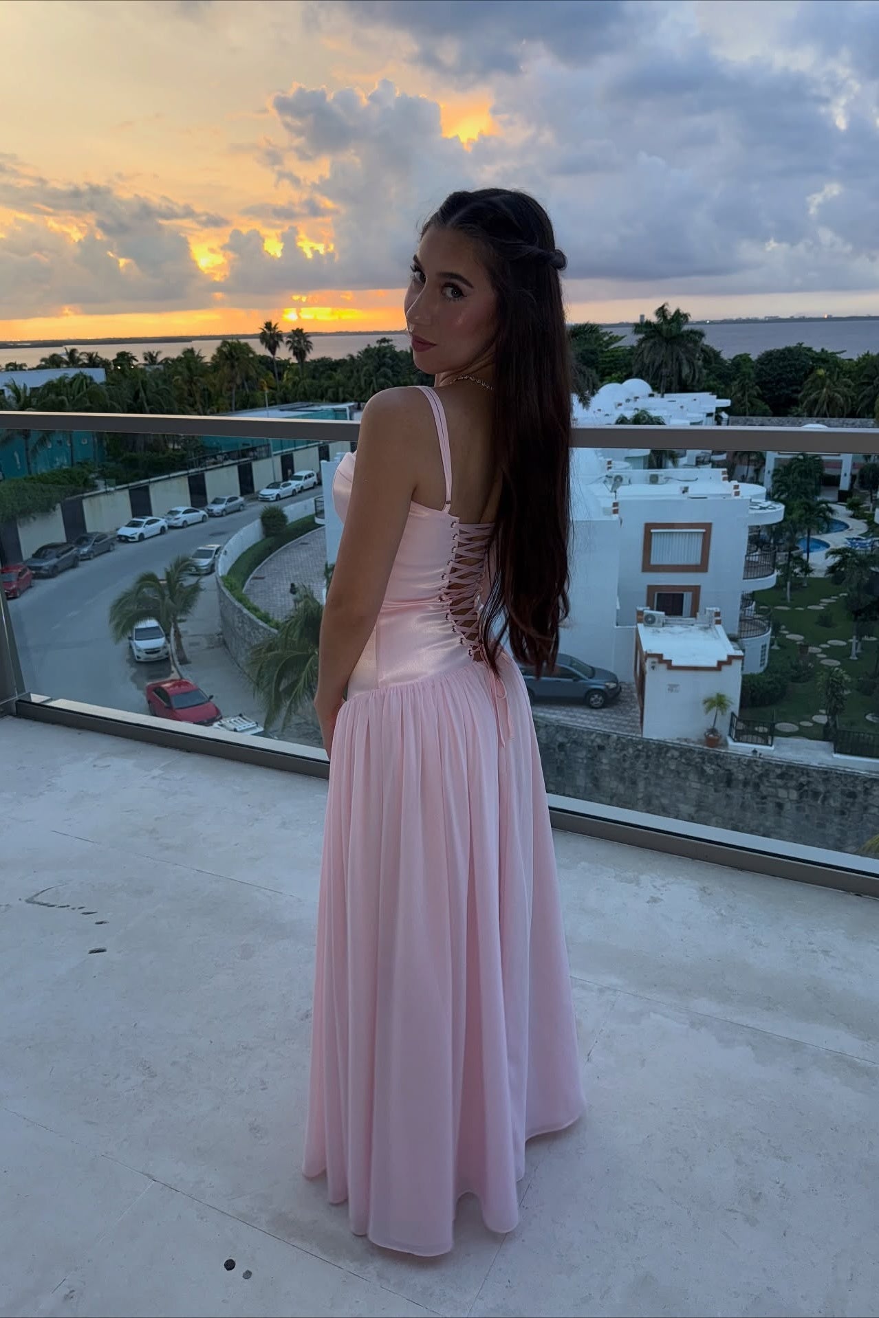 Spaghetti Straps Light Pink Ruched A-line Maxi Dress PollyBoutique Spaghetti Straps Light Pink Ruched A-line Maxi Dress PollyBoutique