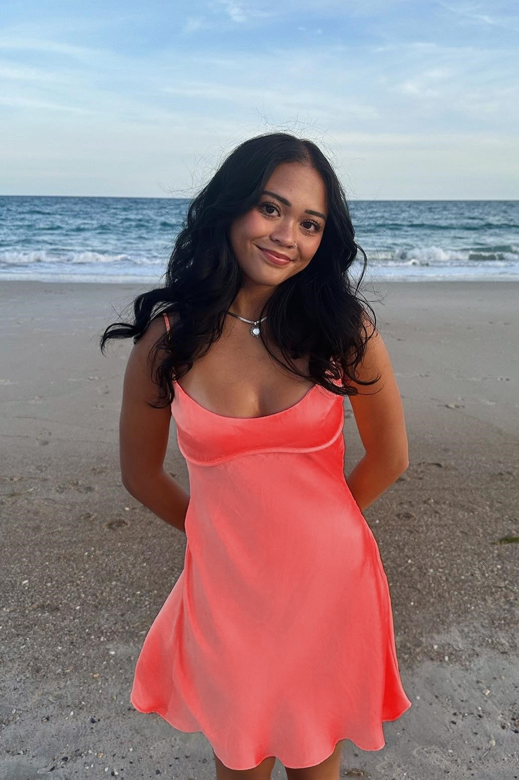 Spaghetti Straps Orange A-line Satin Short Dress