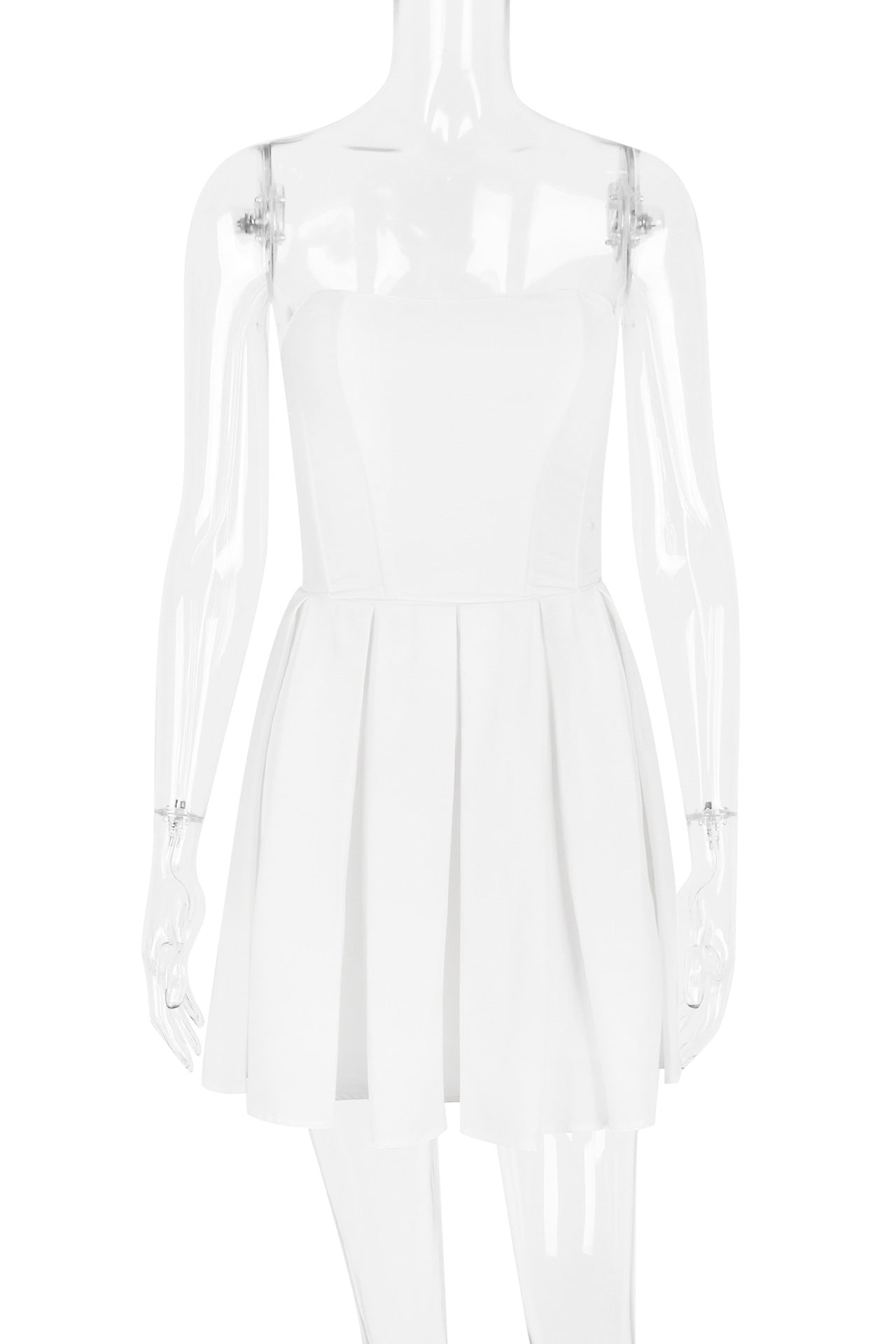 short sleeve collar a line dress Square Neck White Pleated A-line Short Dress – PollyBoutique