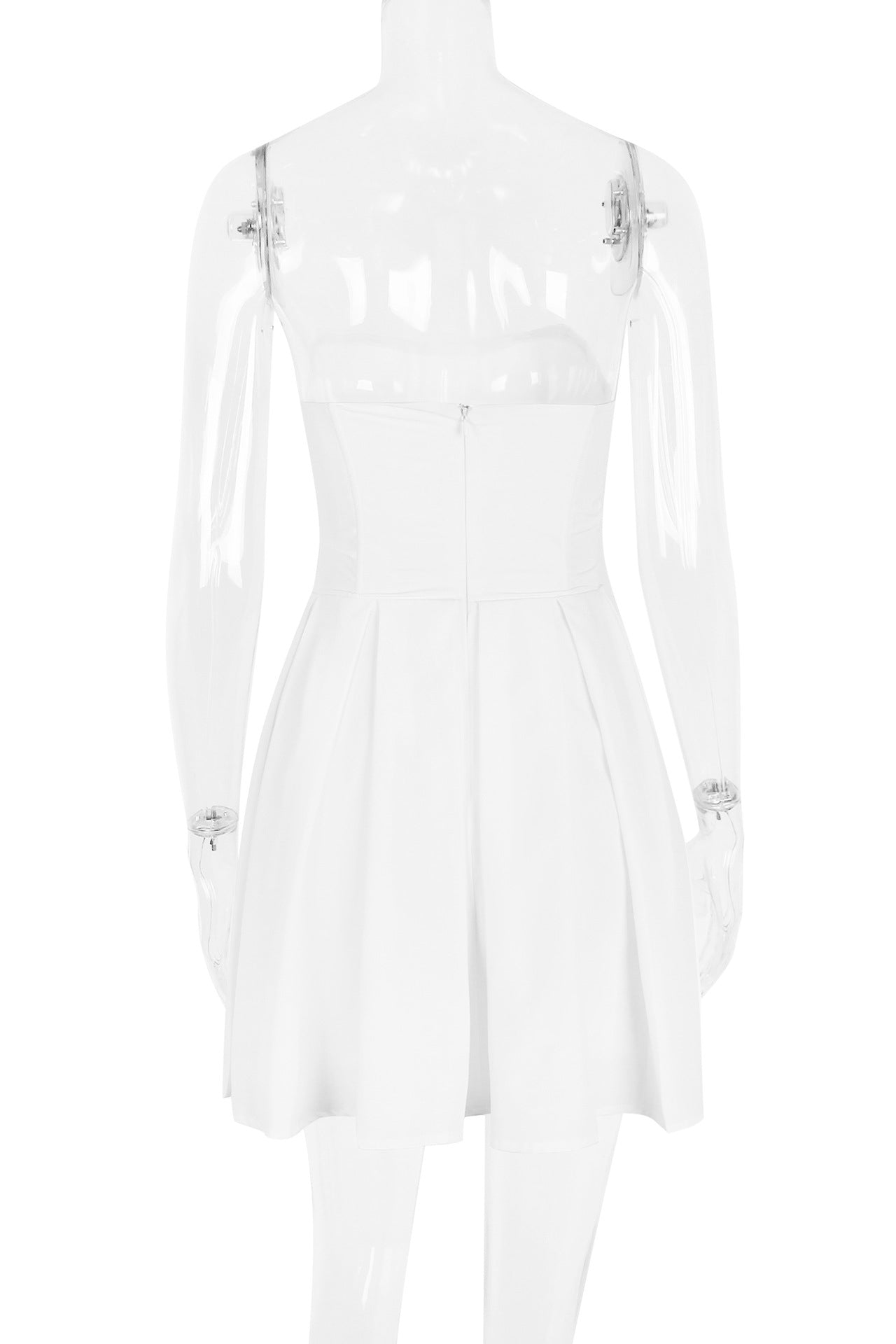 Square Neck White Pleated A-line Short Dress PollyBoutique Square Neck White Pleated A-line Short Dress PollyBoutique