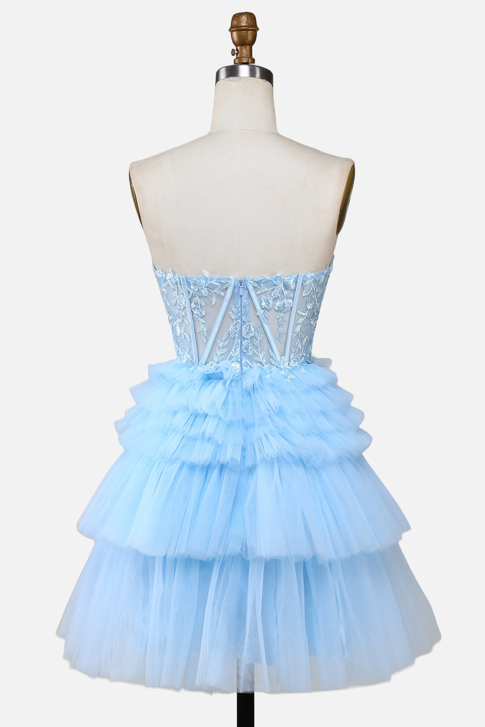 Strapless Blue Appliques Tiered Short Princess Dress PollyBoutique Strapless Blue Appliques Tiered Short Princess Dress PollyBoutique