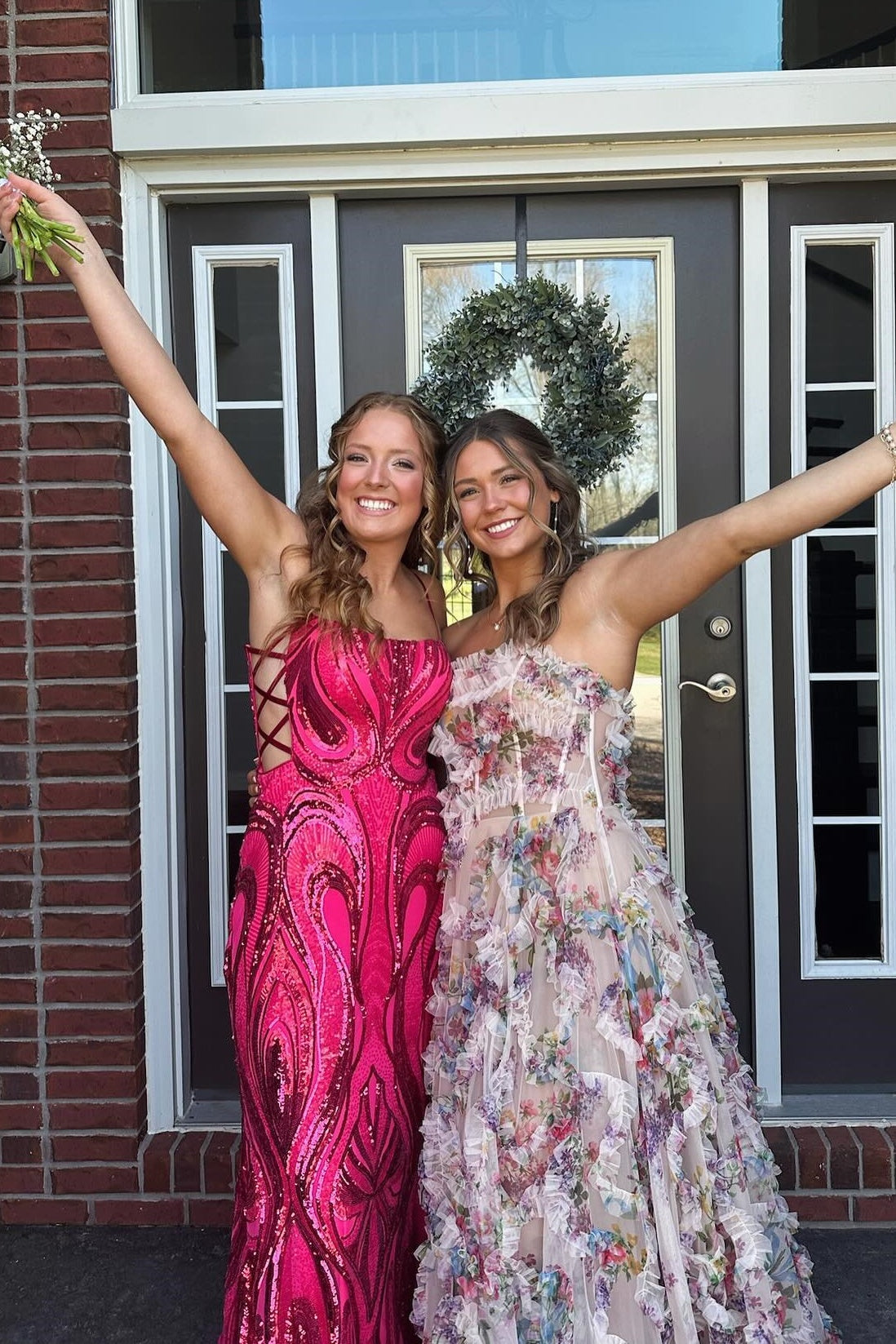 Strapless Floral Print Ruffle Long Dress with Slit  PollyBoutique