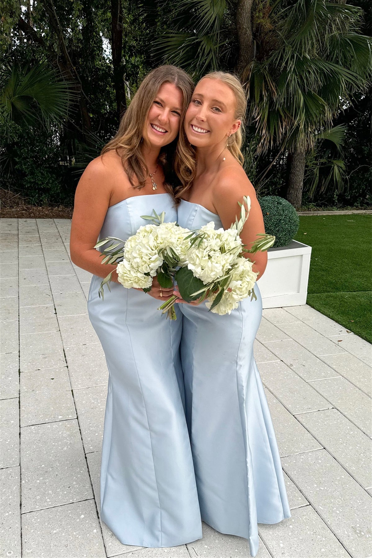 Strapless Ice Blue Mermaid Bridesmaid Dress with Slit