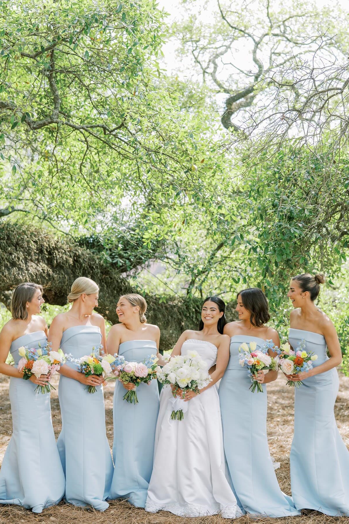 Strapless Ice Blue Mermaid Long Bridesmaid Dress  PollyBoutique