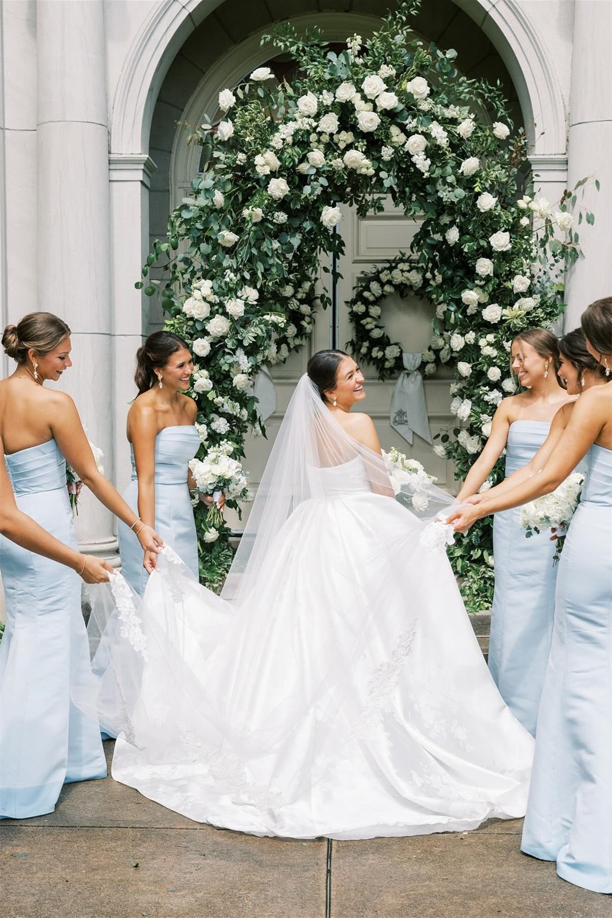 Strapless Ice Blue Pleated Mermaid Bridesmaid Dress