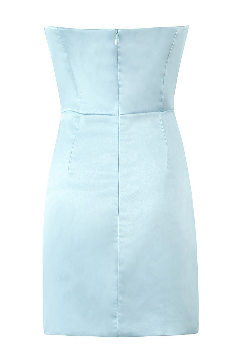 mexican wedding dress Strapless Light Blue Ruched Tight Short Dress – PollyBoutique