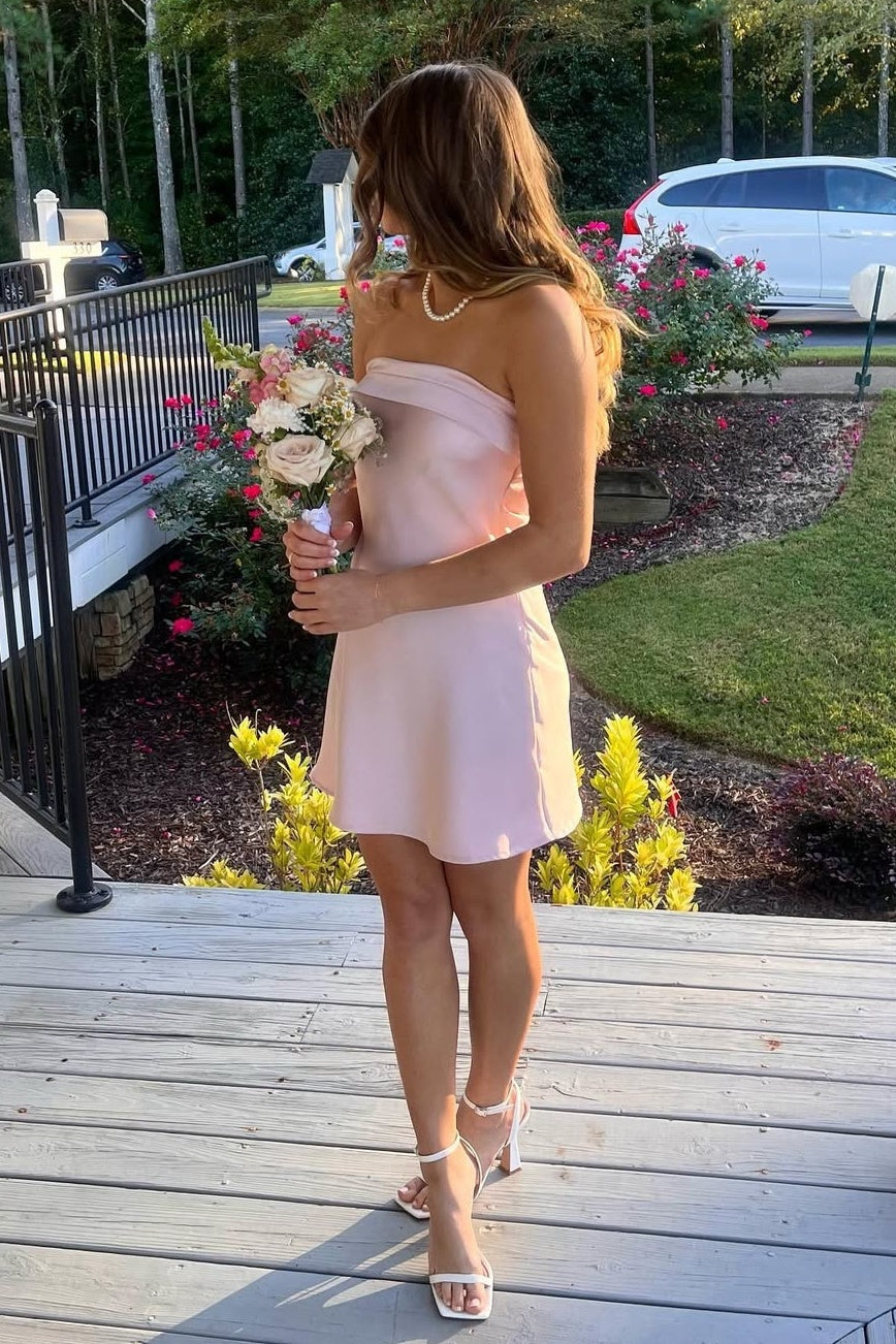 Strapless Light Pink Cowl Back Short Dress PollyBoutique Strapless Light Pink Cowl Back Short Dress PollyBoutique