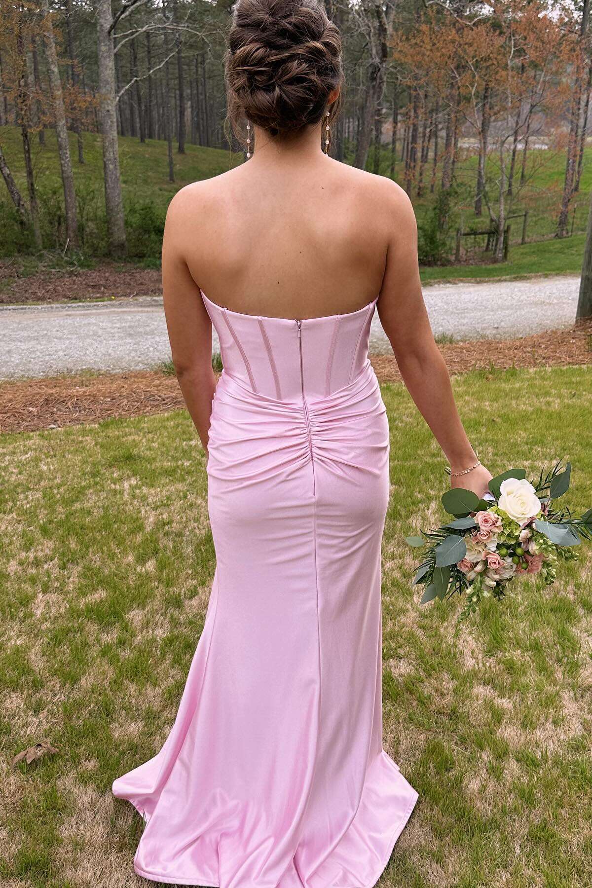 knee length dresses for ladies Dream Crush Lace-Up Back Side Split Midi Dress Hot Pink main image 1