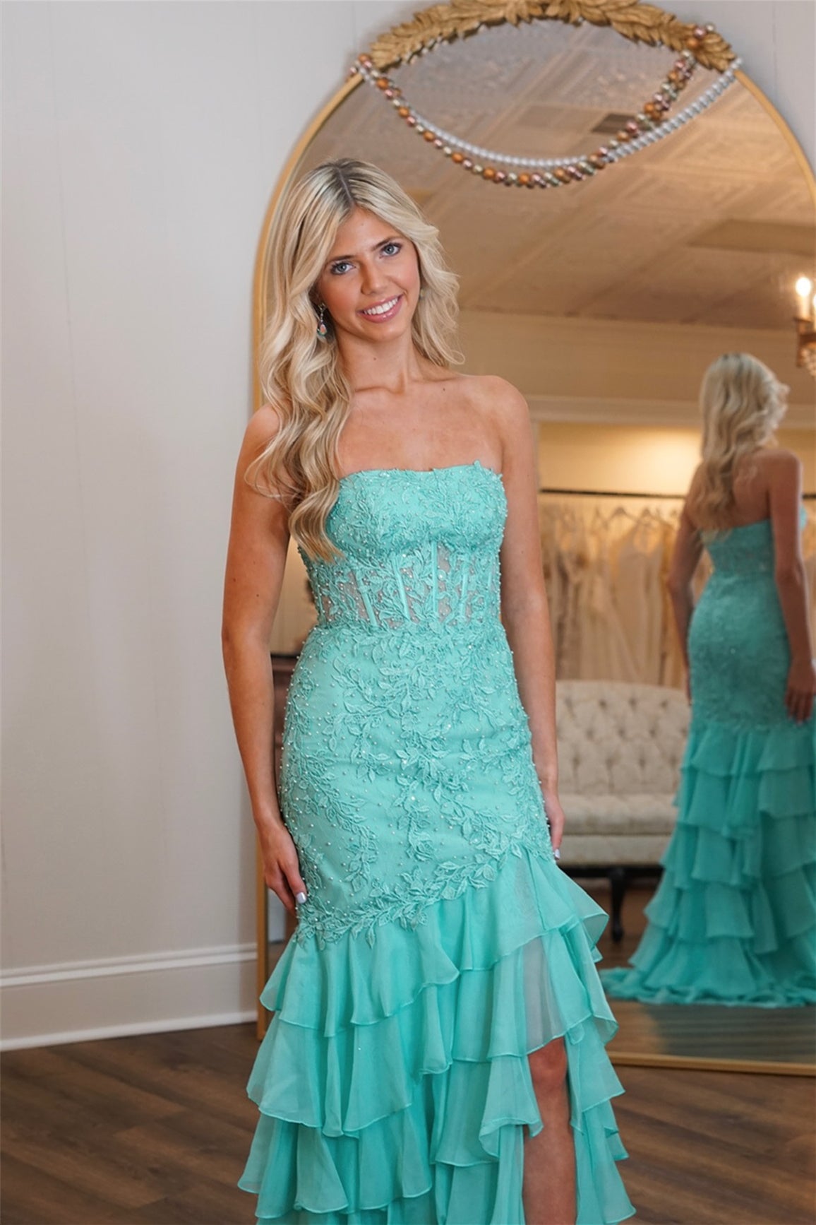 Strapless Chiffon Full Length Dresses Tangerine