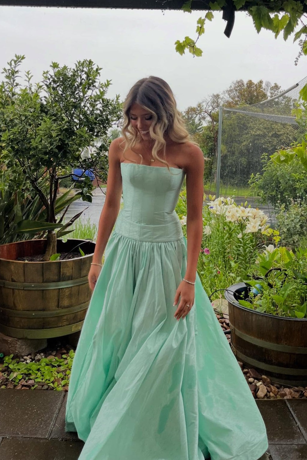 mint green strapless dress Ruched A-line Long with Slit – PollyBoutique drop:RS26 KIDSWEAR wear shape Size:18 Medium White Faux Leather Pencil