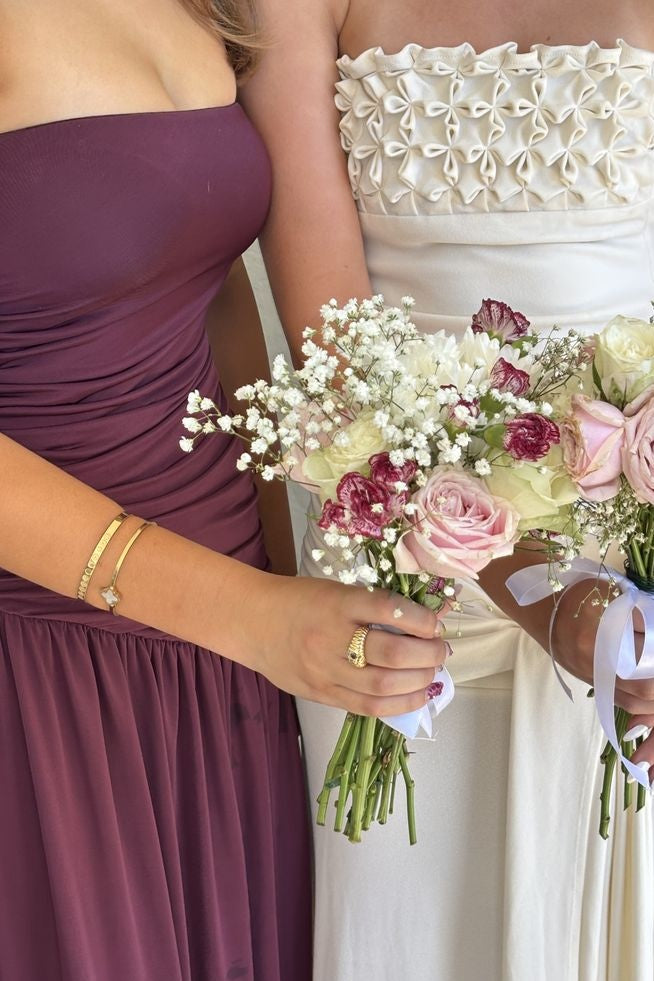 Strapless Mulberry Gathered Maxi Dress with Slit – PollyBoutique
