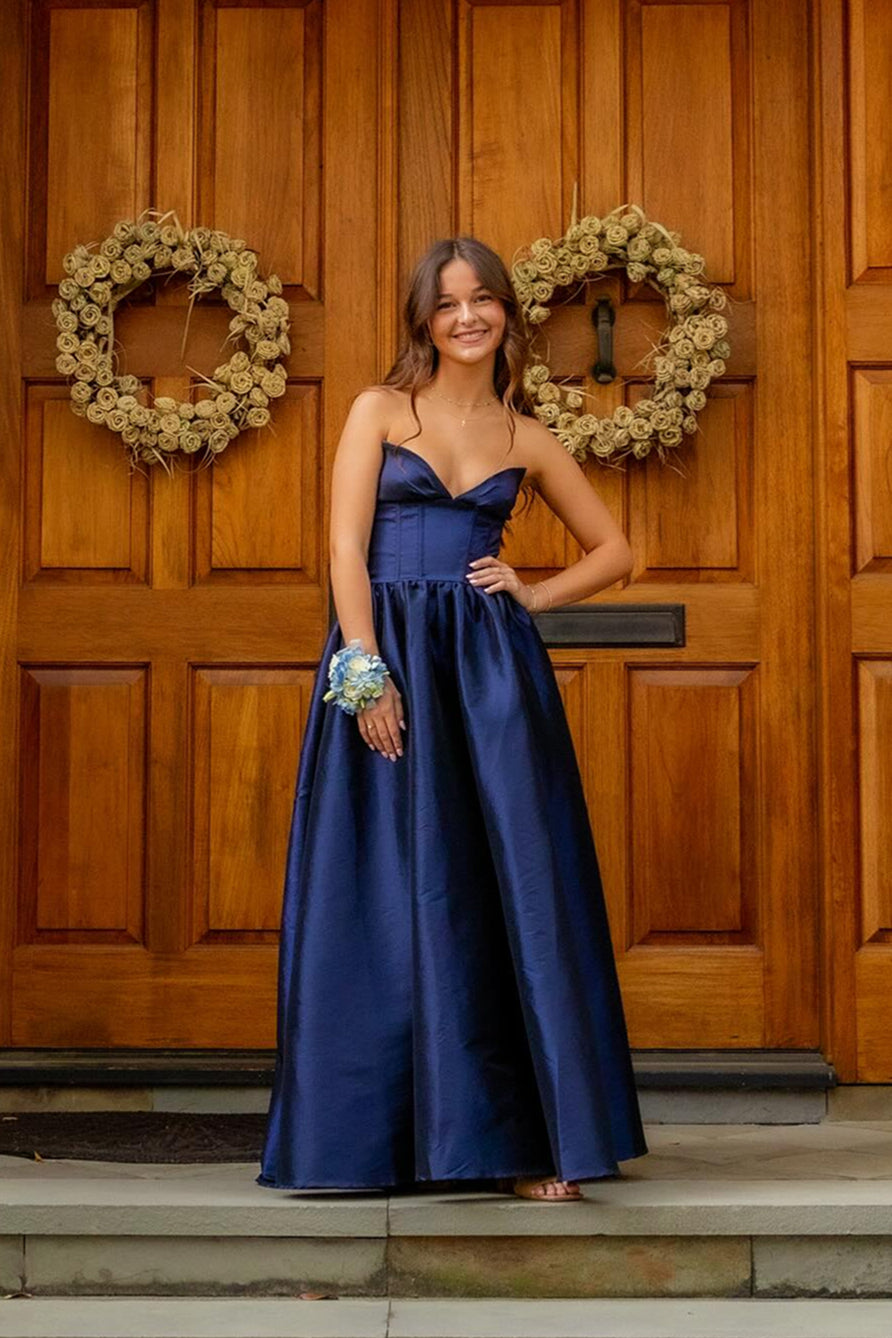 Strapless Navy Blue High Wait A-line Long Dress PollyBoutique Strapless Navy Blue High Wait A-line Long Dress PollyBoutique