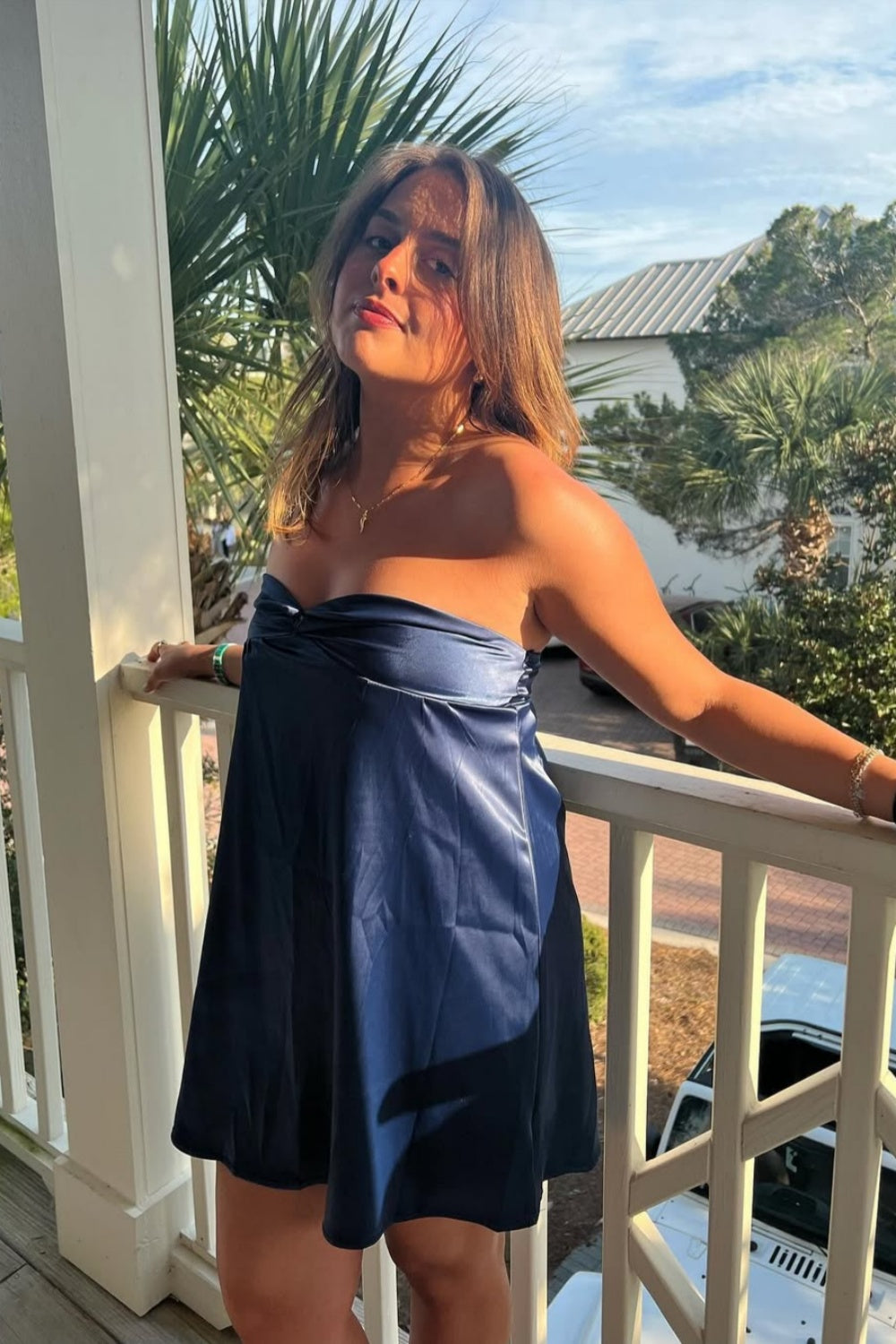 Strapless Navy Blue Ruched Tube Dress