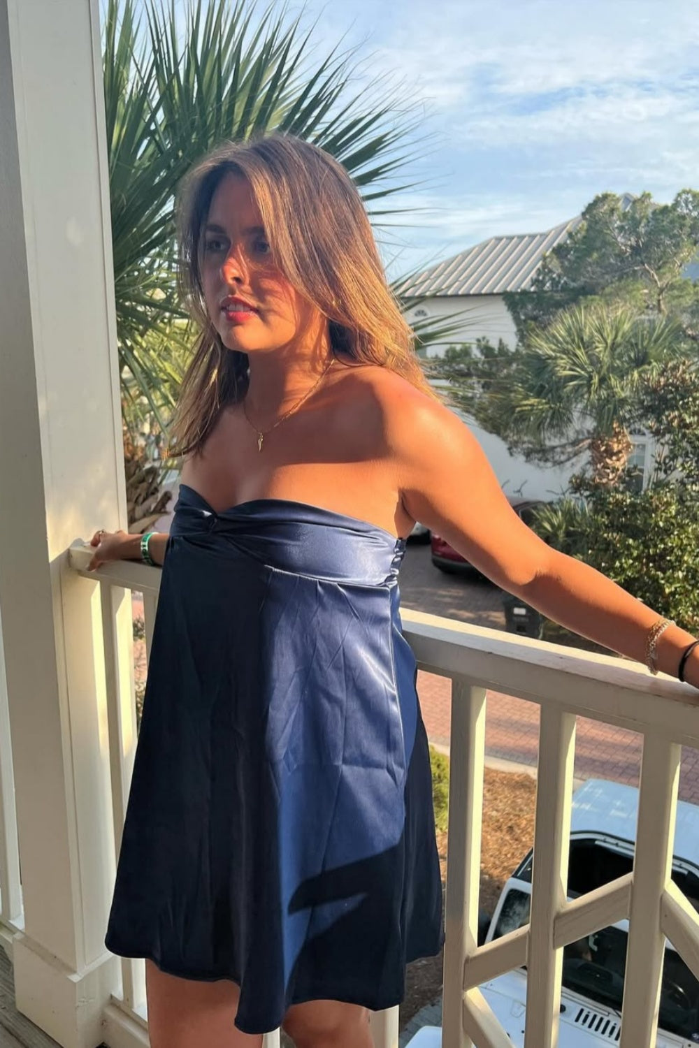 Strapless Navy Blue Ruched Tube Dress