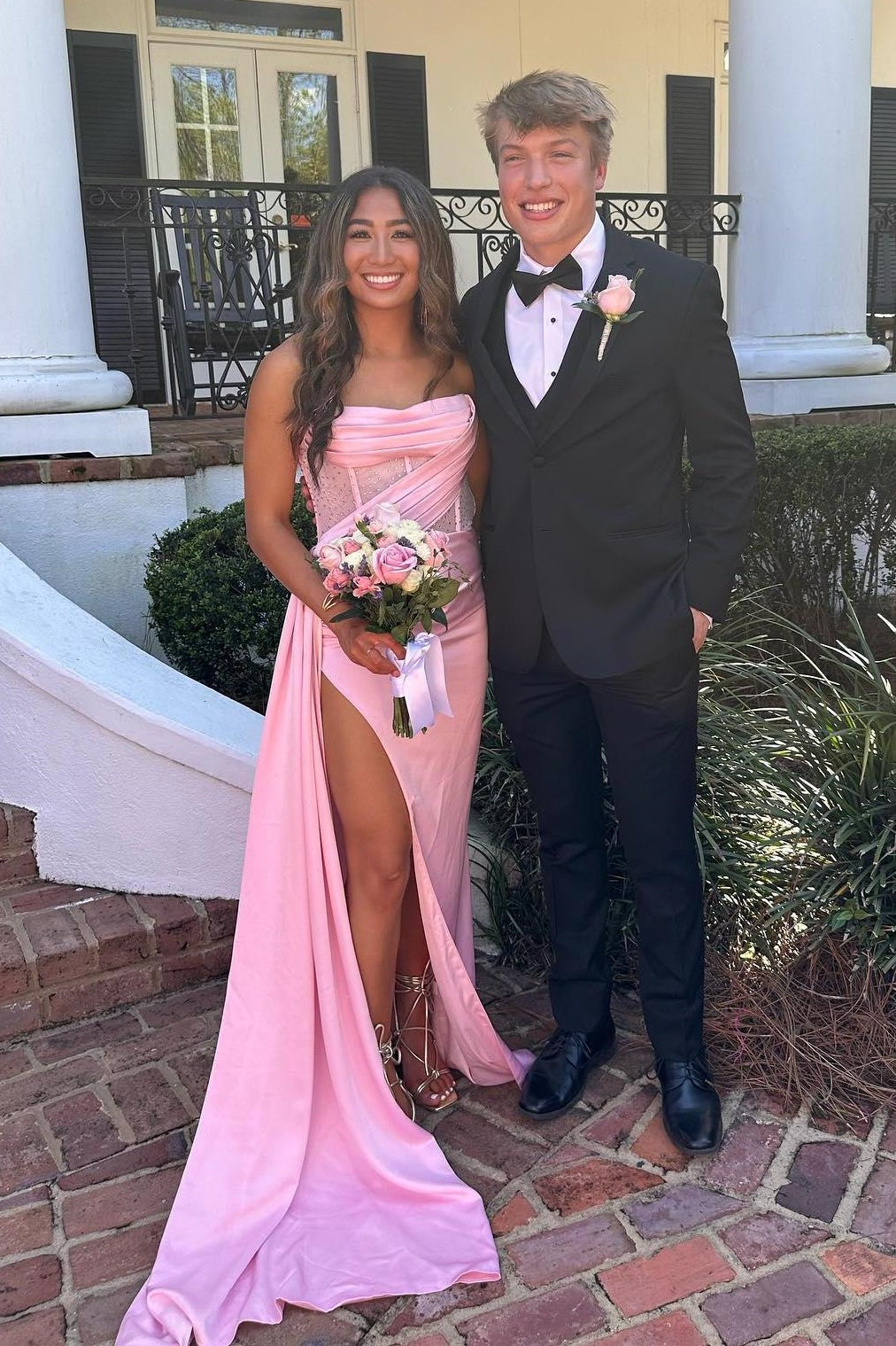 Sweetheart High Slit Long Dress With Sweep Train Ivory
