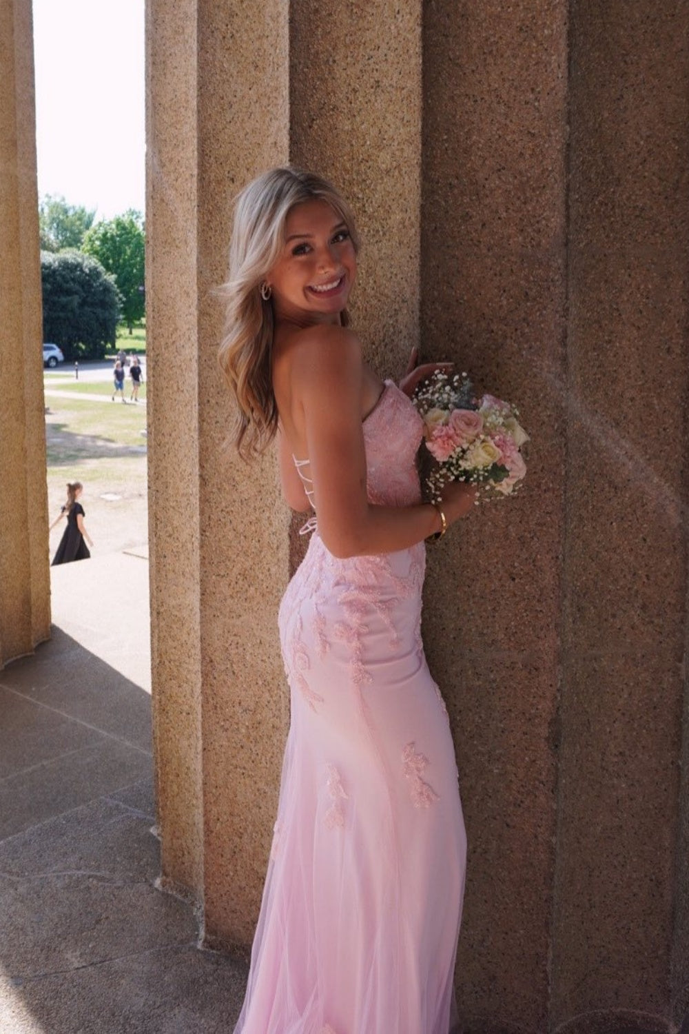 Strapless Pink Sequin Appliques Fitted Long Dress PollyBoutique Strapless Pink Sequin Appliques Fitted Long Dress PollyBoutique