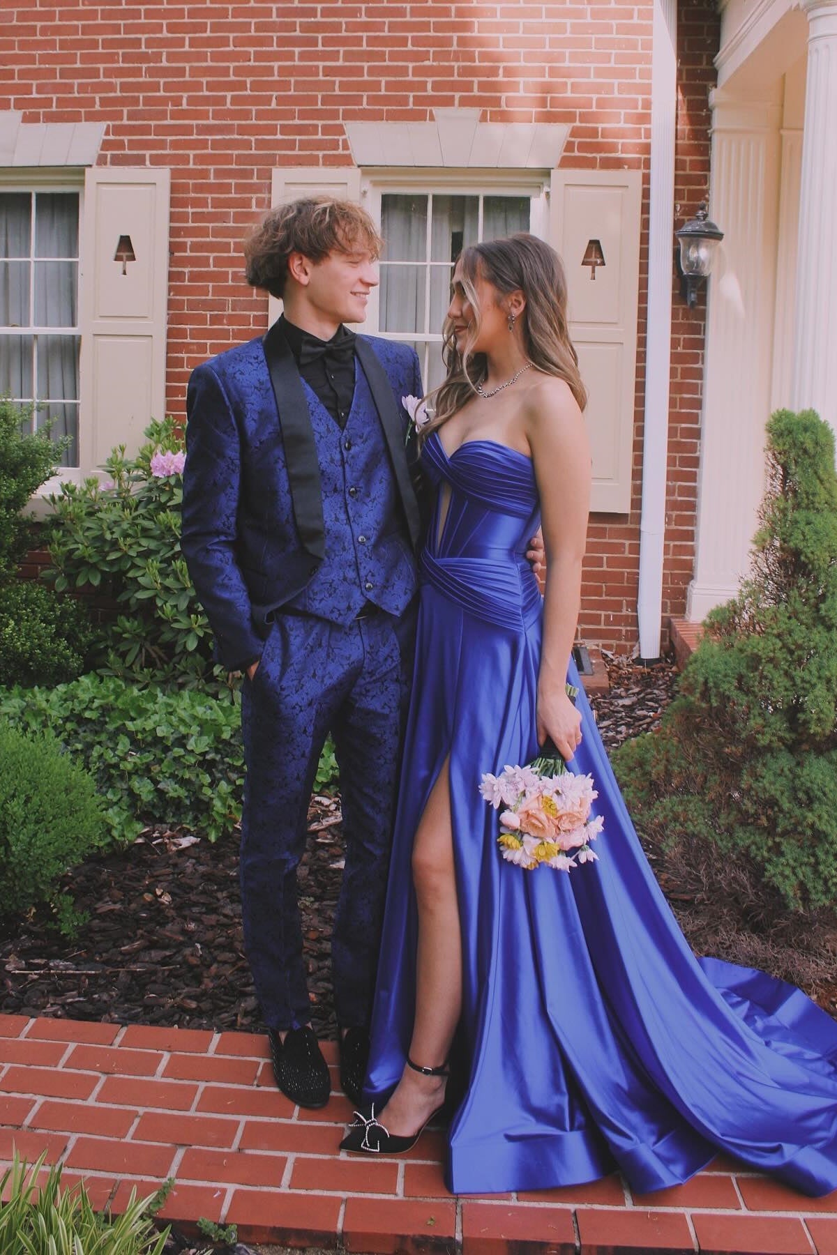Strapless Royal Blue A-line Long Dress with Slit – PollyBoutique
