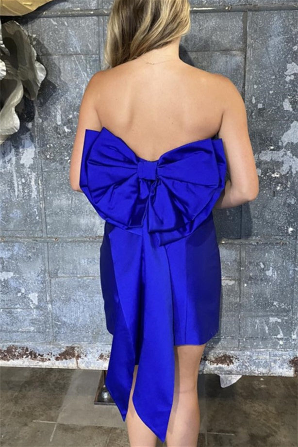 blue dress for baby girl Strapless Royal Blue Back Bow Short Dress – PollyBoutique
