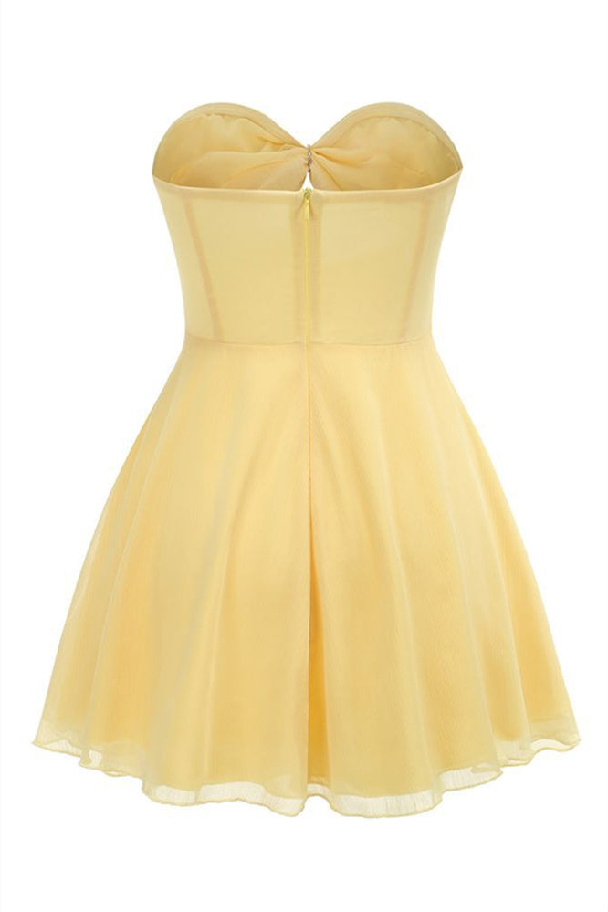 Strapless Yellow A-line Short Dress with Keyhole PollyBoutique Strapless Yellow A-line Short Dress with Keyhole PollyBoutique