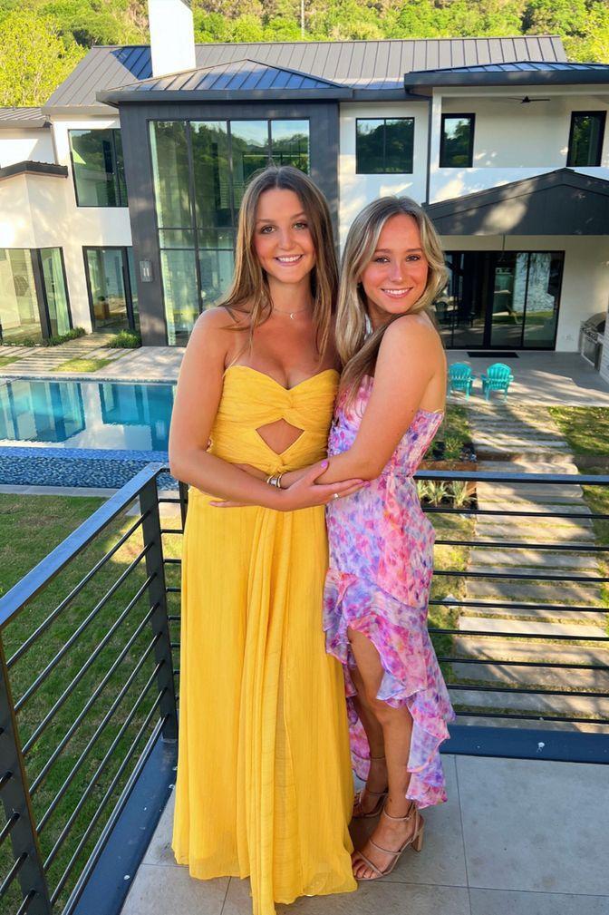 yellow pleated dress Strapless Yellow Pleated Long Dress with Keyhole – PollyBoutique