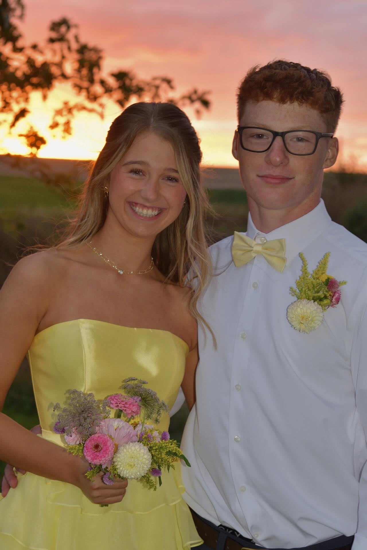 Strapless Yellow Tiered Short Dress with Bow