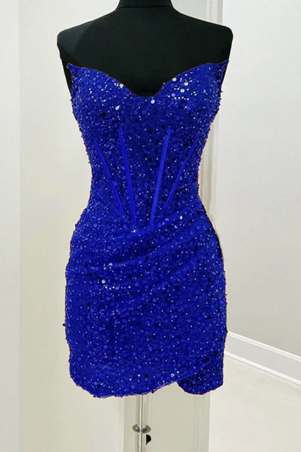Strapless Purple Sequin Bodycon Short Dress