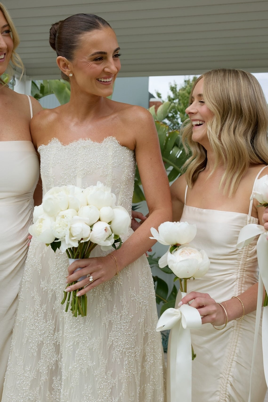 Straps Cream Ruched Bridesmaid Dress with Slit  PollyBoutique