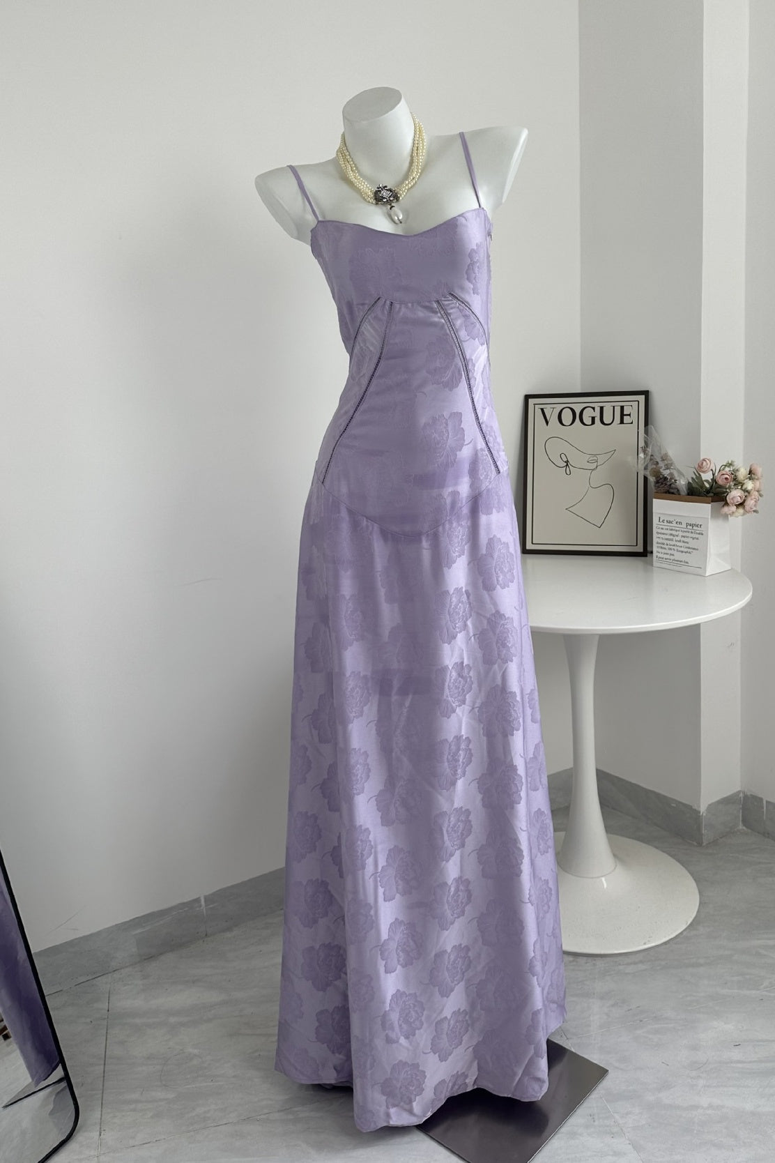 Straps Lavender Floral Embroidery Long Dress PollyBoutique Straps Lavender Floral Embroidery Long Dress PollyBoutique
