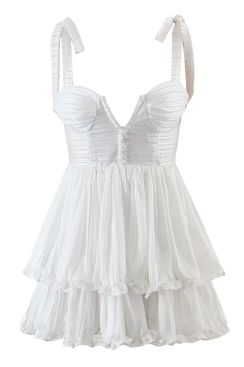 Straps Light Blue Ruffle Tiered A-line Short Dress PollyBoutique Straps Light Blue Ruffle Tiered A-line Short Dress PollyBoutique