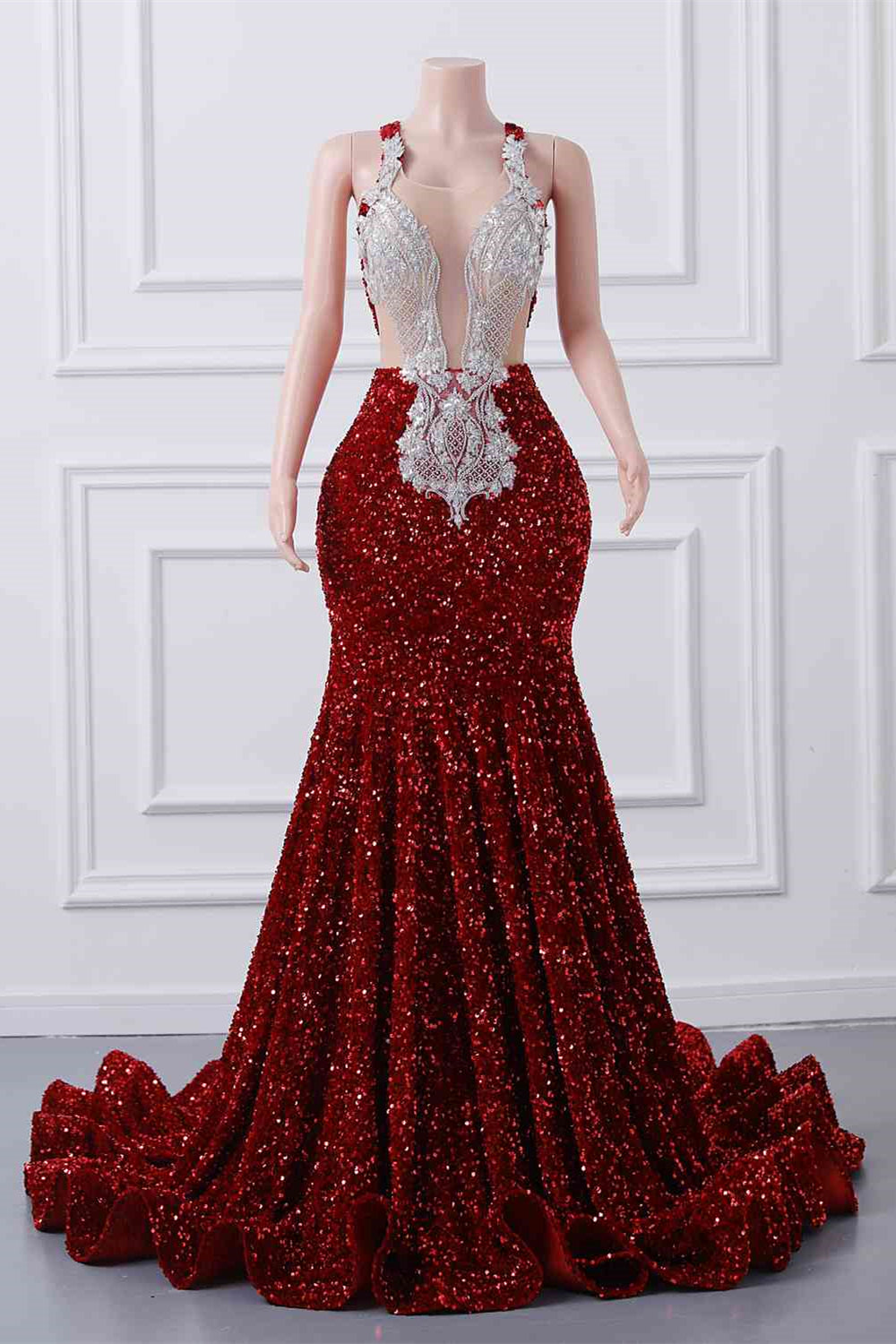 fitted lace wedding dress Karina Sequin Maxi Dress - Red